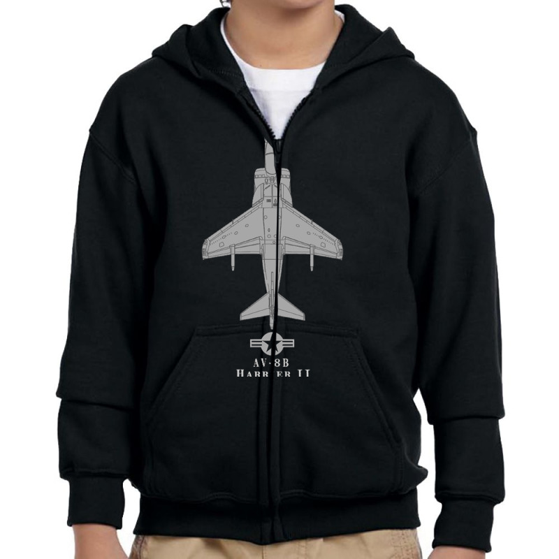 Av-8b Harrier Jet Tech Drawing Youth Zipper Hoodie by fencevaudeville14 | Artistshot