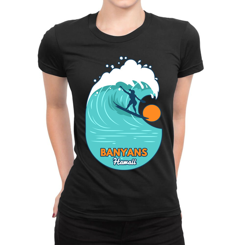 Banyans Hawaii Surf Girl Ladies Fitted T-Shirt by kayakbetween30 | Artistshot