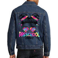 Limited Edition Preschool Vibes Messy Hair Bun Girl Back To School Fir Men Denim Jacket | Artistshot