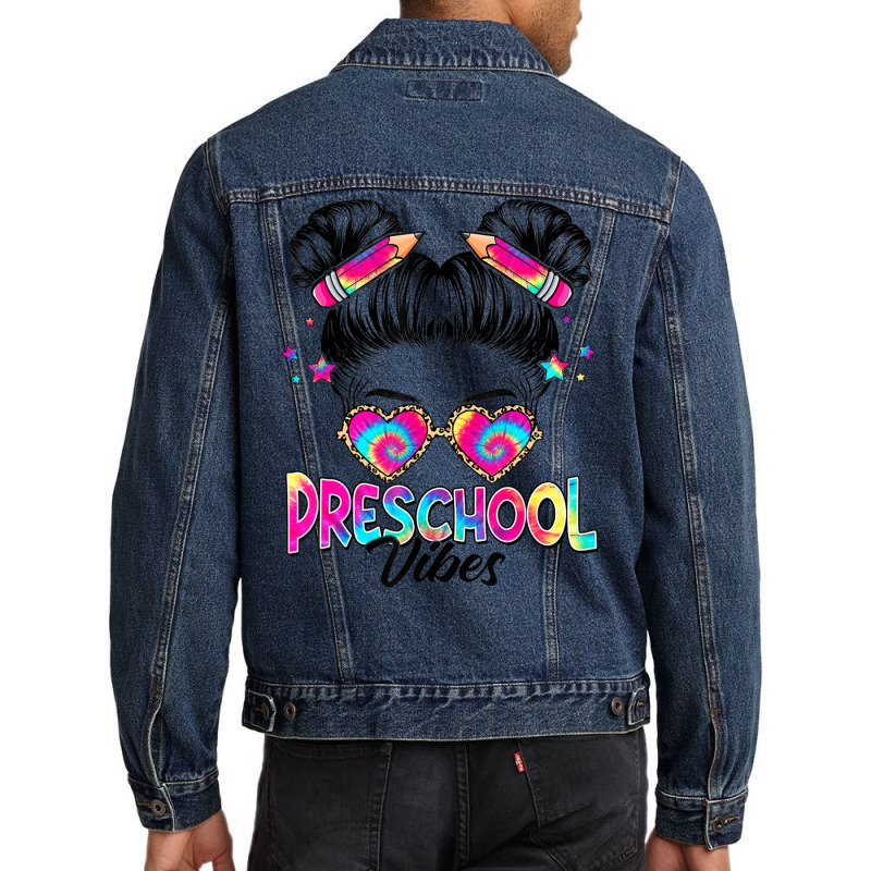 Limited Edition Preschool Vibes Messy Hair Bun Girl Back To School Fir Men Denim Jacket by fenderbendable | Artistshot