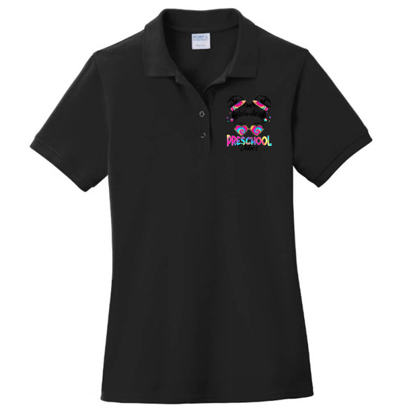 Limited Edition Preschool Vibes Messy Hair Bun Girl Back To School Fir Ladies Polo Shirt by fenderbendable | Artistshot