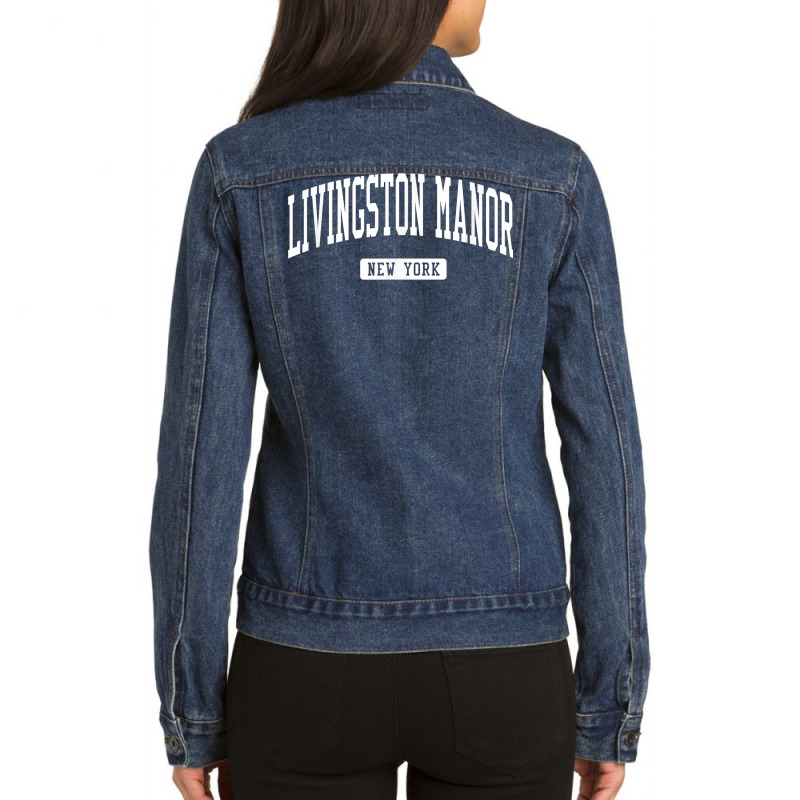 Livingston Manor New York Ny Vintage Athletic Sports Design T Shirt Ladies Denim Jacket by alysestick8m7 | Artistshot