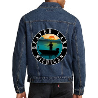 Beaver Lake Fishing Michigan Sunset Men Denim Jacket | Artistshot