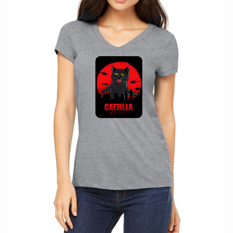 Catzilla Funny Isolated Ra Women's V-Neck T-Shirt by Robert M Alexander | Artistshot