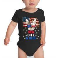 Hot Trend Red Bite & Blue Dog 4th Of July French Bulldog Baby Bodysuit | Artistshot