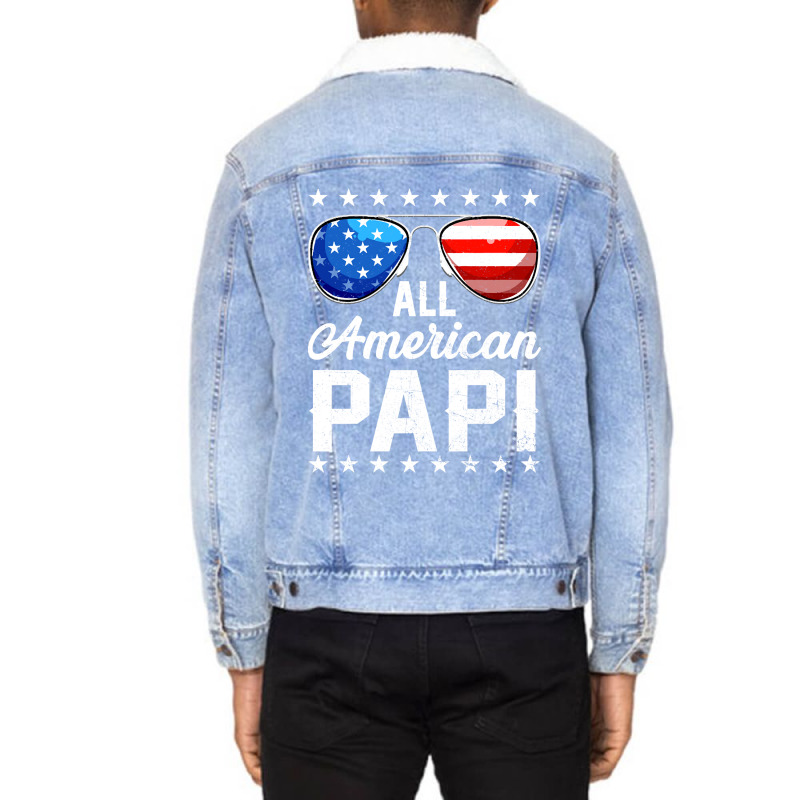 All American Papi Sunglasses American Flag 4th Of July Unisex Sherpa-lined Denim Jacket | Artistshot