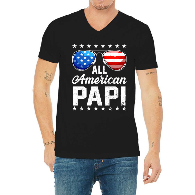 All American Papi Sunglasses American Flag 4th Of July V-neck Tee | Artistshot