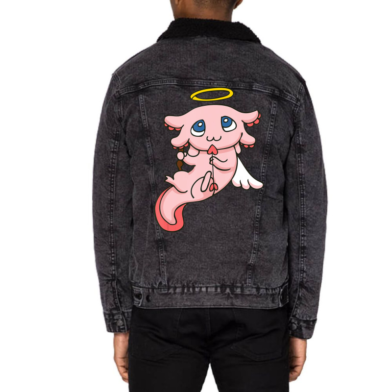 Hot Trend My Axolotl Is My Valentine Cupid Axolotls Valentines Day Unisex Sherpa-Lined Denim Jacket by Hugo Flowers | Artistshot