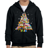 Librarian And Book Lover Christmas Library Tree Lights Xmas T Shirt Youth Zipper Hoodie | Artistshot