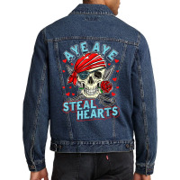 Boys Toddler Pirate Pun Valentine Aye Aye I Steal Hearts T Shirt Men Denim Jacket | Artistshot