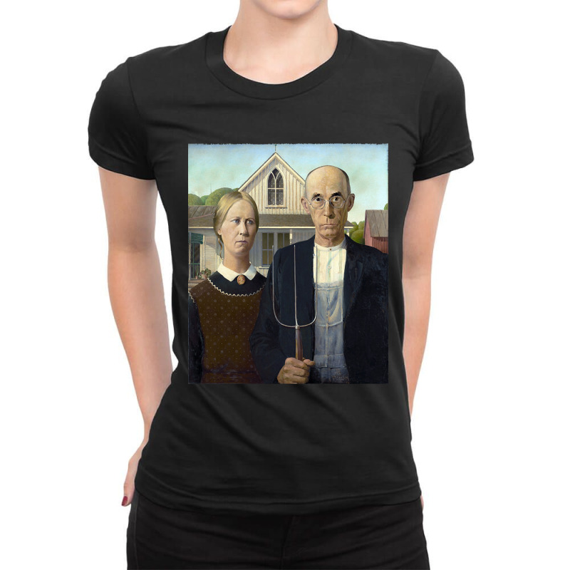 American Gothic, By Grant Wood, Oil On Beaverboard, 1930. Ladies Fitted T-shirt | Artistshot