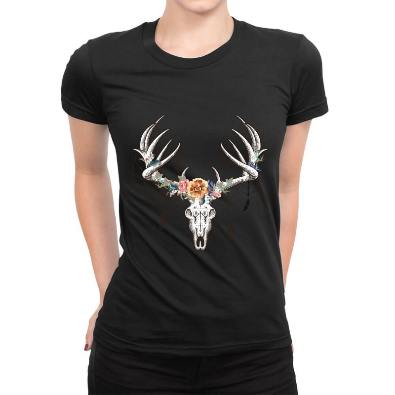 Boho Deer Head Ladies Fitted T-Shirt by brushdatum98 | Artistshot