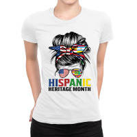 National Hispanic Heritage Month Us Latin Flags Messy Bun T Shirt Ladies Fitted T-shirt | Artistshot