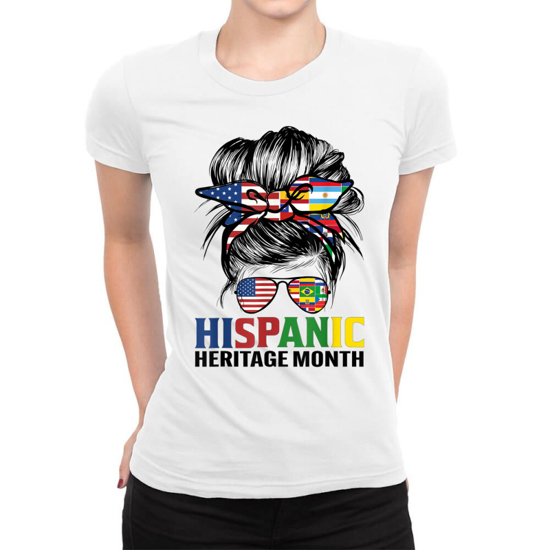 National Hispanic Heritage Month Us Latin Flags Messy Bun T Shirt Ladies Fitted T-Shirt by hamlerf | Artistshot