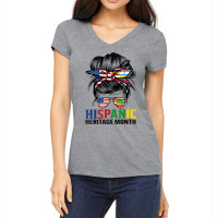 National Hispanic Heritage Month Us Latin Flags Messy Bun T Shirt Women's V-neck T-shirt | Artistshot