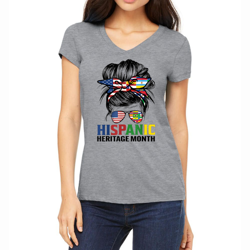 National Hispanic Heritage Month Us Latin Flags Messy Bun T Shirt Women's V-Neck T-Shirt by hamlerf | Artistshot