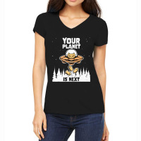 Alien Galaxy Science Space Cat Lover Your Planet Is Next-al4qy Women's V-neck T-shirt | Artistshot