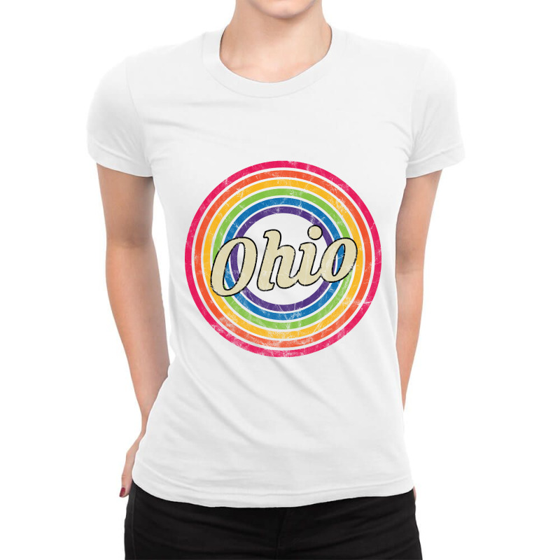 Ohio - Retro Rainbow Faded-style Ladies Fitted T-shirt | Artistshot