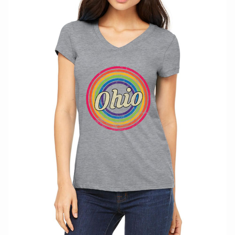 Ohio - Retro Rainbow Faded-style Women's V-neck T-shirt | Artistshot