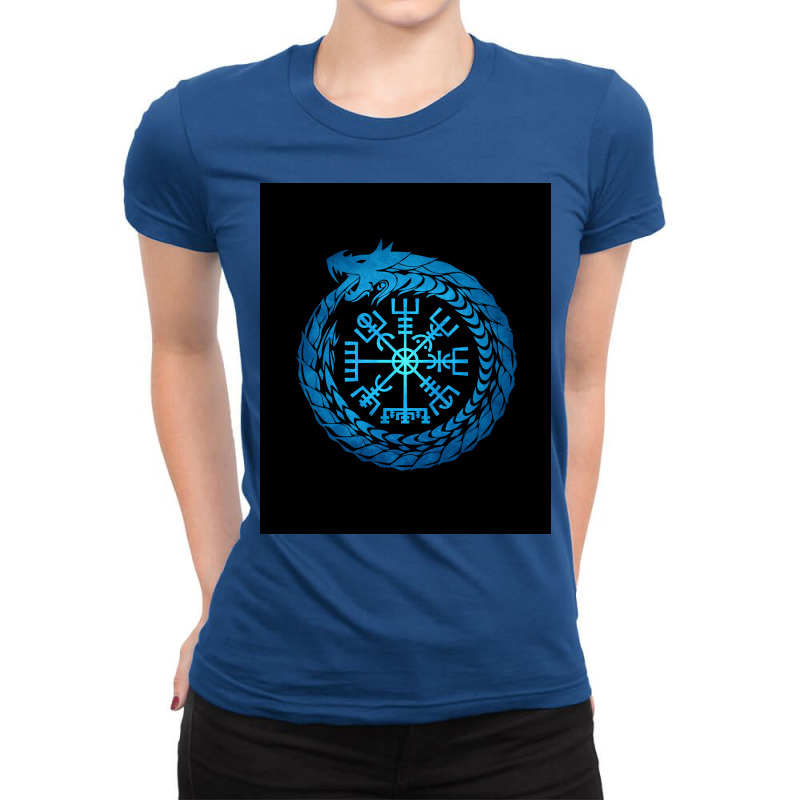 Vegvisir Jormungandr World Serpent  Green Blue Ladies Fitted T-Shirt by wedmanrolingf | Artistshot