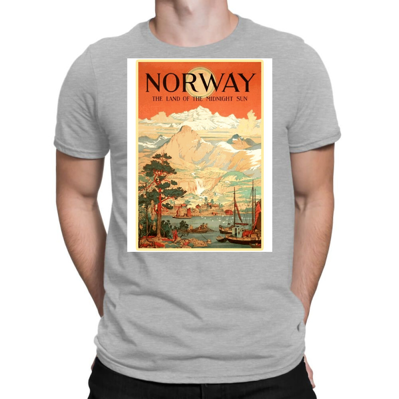 Norway The Land Of The Midnight Sun Vintage Travel  Design  Red Nature T-shirt | Artistshot