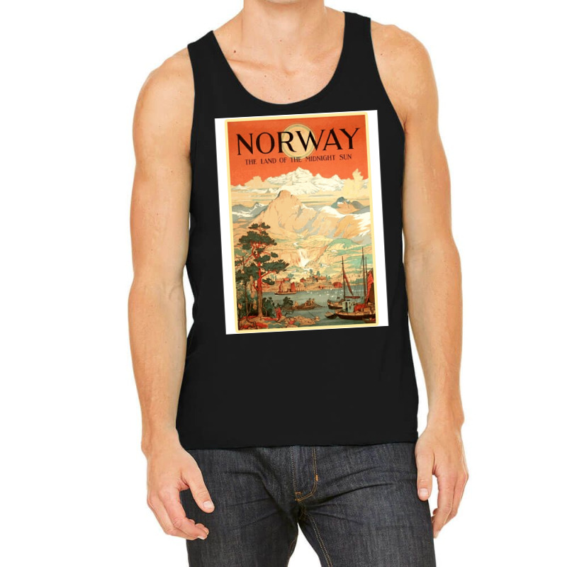 Norway The Land Of The Midnight Sun Vintage Travel  Design  Red Nature Tank Top | Artistshot