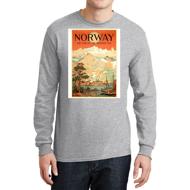 Norway The Land Of The Midnight Sun Vintage Travel  Design  Red Nature Long Sleeve Shirts | Artistshot