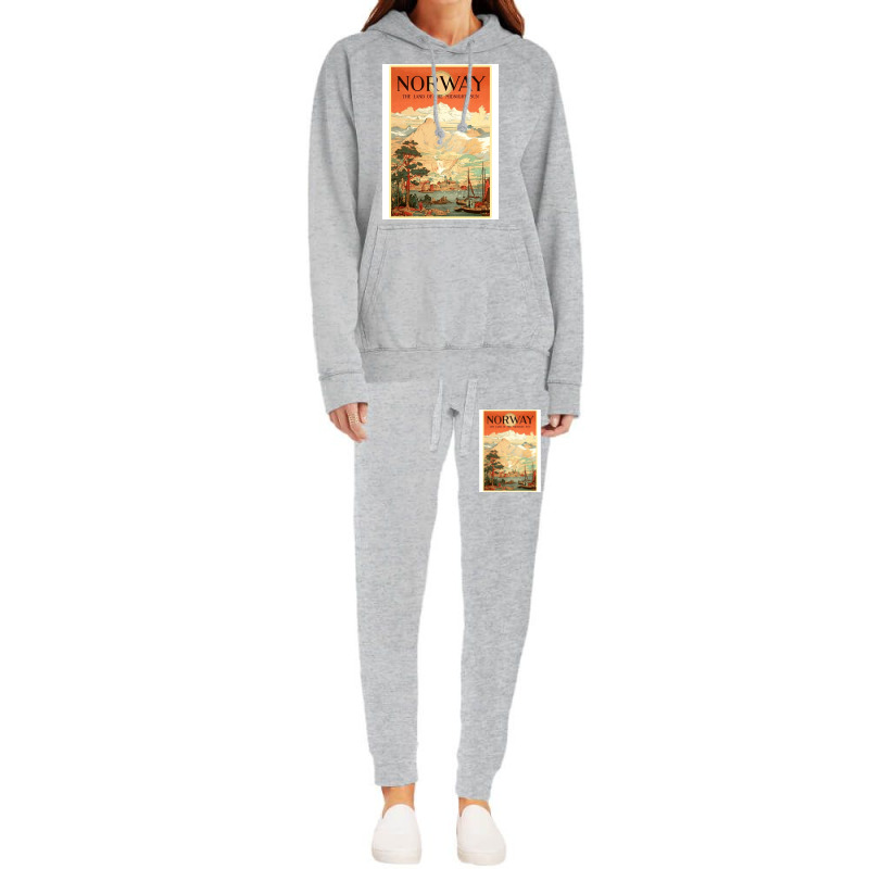 Norway The Land Of The Midnight Sun Vintage Travel  Design  Red Nature Hoodie & Jogger Set | Artistshot