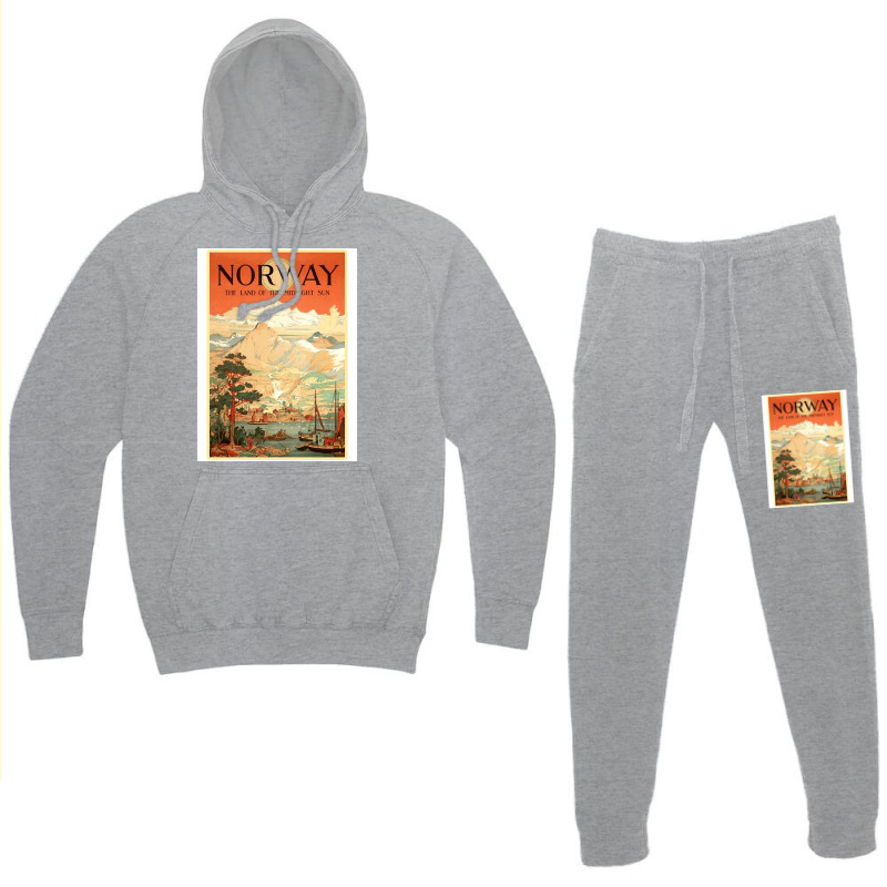 Norway The Land Of The Midnight Sun Vintage Travel  Design  Red Nature Hoodie & Jogger Set | Artistshot