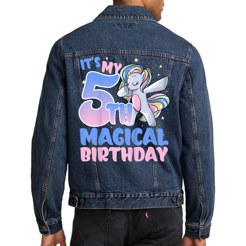 Kids It's My 5th Magical Birthday Rainbow Tail Unicorn Kid T Shirt Men Denim Jacket | Artistshot