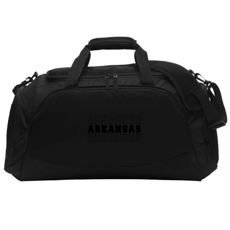 Arkansas Stacked Black Color Active Duffel | Artistshot