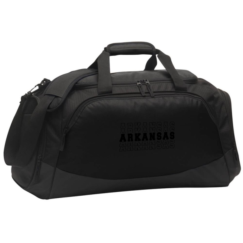 Arkansas Stacked Black Color Active Duffel | Artistshot