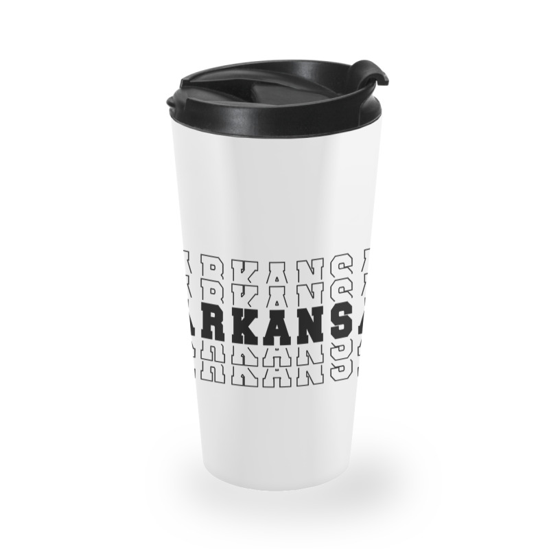 Arkansas Stacked Black Color Travel Mug | Artistshot