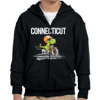 Biking Dinosaur Connecticut Youth Zipper Hoodie | Artistshot