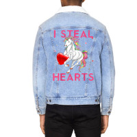 I Steal Hearts Valentines Unicorn Shirt Valentine Apparel T Shirt Unisex Sherpa-lined Denim Jacket | Artistshot