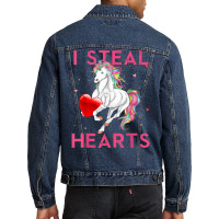 I Steal Hearts Valentines Unicorn Shirt Valentine Apparel T Shirt Men Denim Jacket | Artistshot