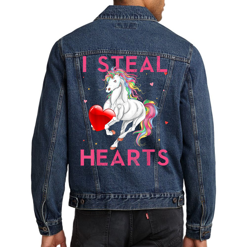 I Steal Hearts Valentines Unicorn Shirt Valentine Apparel T Shirt Men Denim Jacket | Artistshot