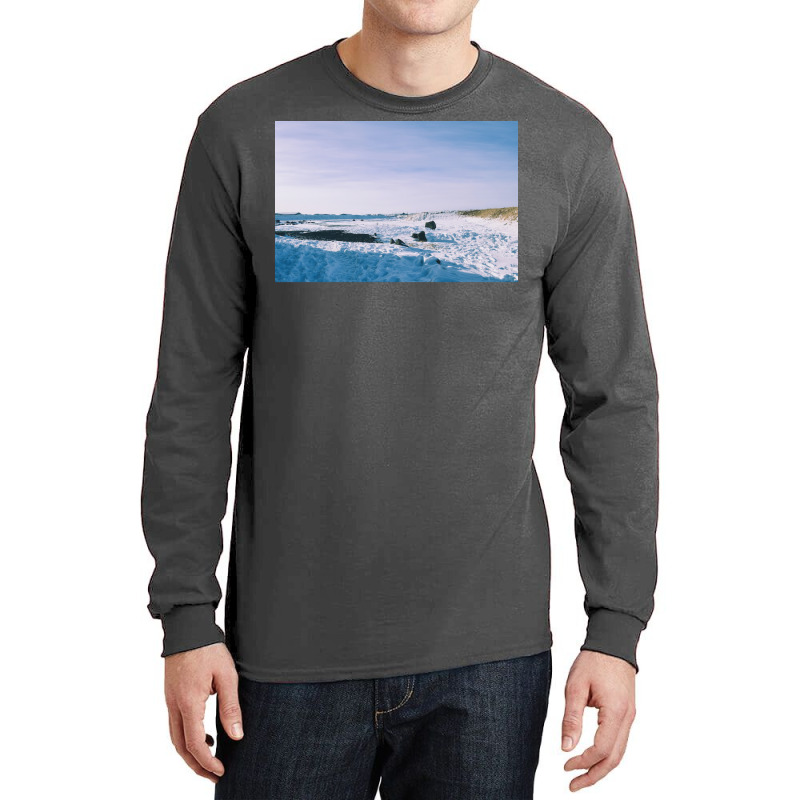 Snowy View In Njardvik  Blue Quote Long Sleeve Shirts | Artistshot