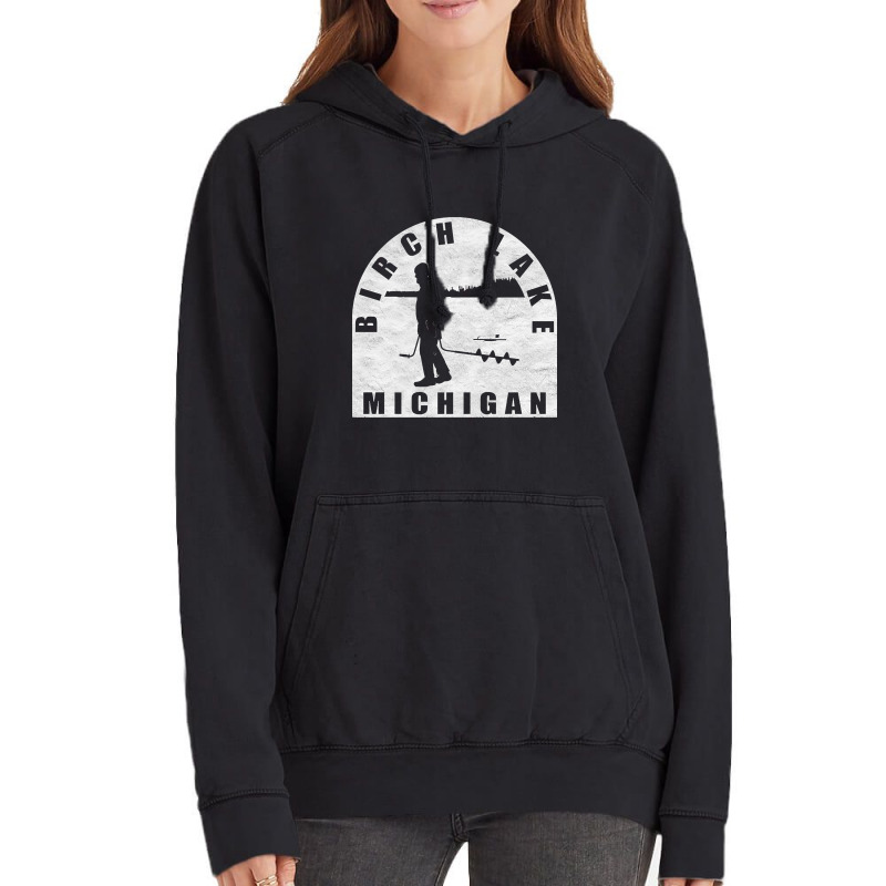 Birch Lake Ice Fishing Michigan Vintage Hoodie | Artistshot