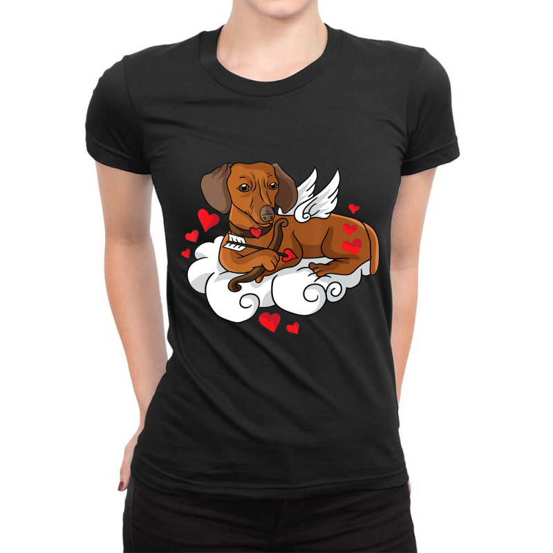 Limited Edition I Love My Dachshund Cupid Dog Lover Valentines Day Dog Ladies Fitted T-Shirt by Bostic Walling | Artistshot