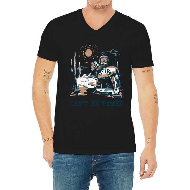 Can?t Be Tamed Music Country 70s 80s Cowboy Boots Horseback V-Neck Tee by mysofiazo | Artistshot