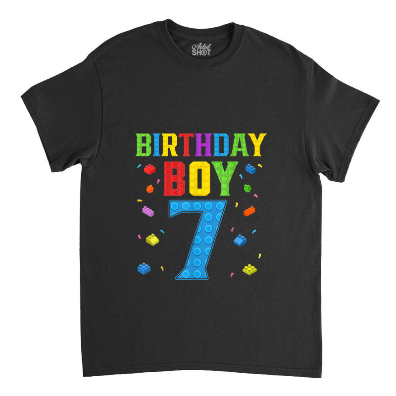 Cute 7th Birthday Gift 7 Years Old Block Building Boys Kids Classic T-shirt | Artistshot