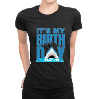 Kids Blue Shark Birthday Shark Bite Its My Birthday Girls Boys Ladies Fitted T-shirt | Artistshot