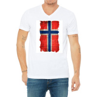 Vintage Norwegian Flag  Red Hippie V-neck Tee | Artistshot