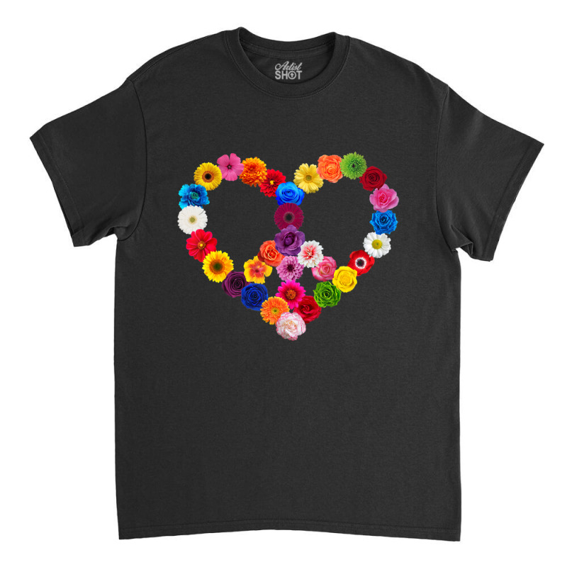 Limited Edition Peace Sign Heart Flowers Valentine's Day Love Floral Classic T-shirt by Kristina Ritchey | Artistshot