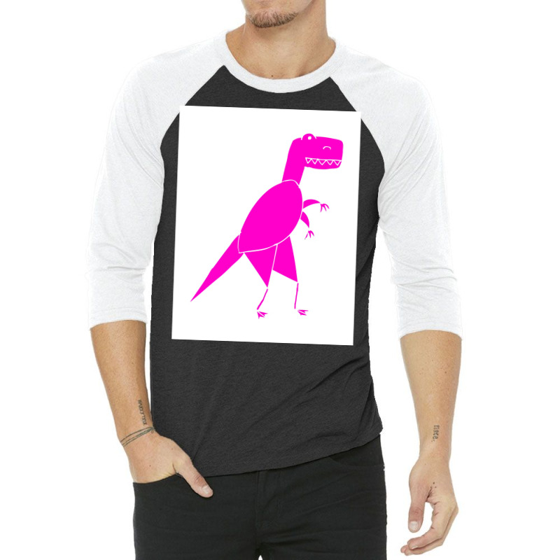 Funny Pink T Rex Poster Red 3/4 Sleeve Shirt | Artistshot