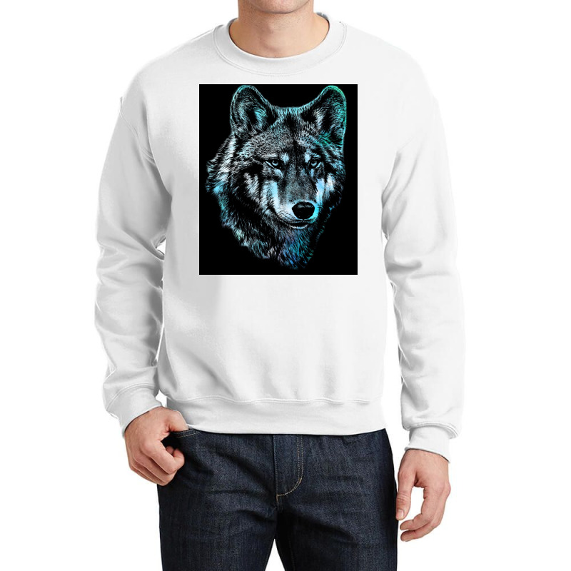 Wolf Face Blue Light Art  Hipster Hipster Crewneck Sweatshirt | Artistshot