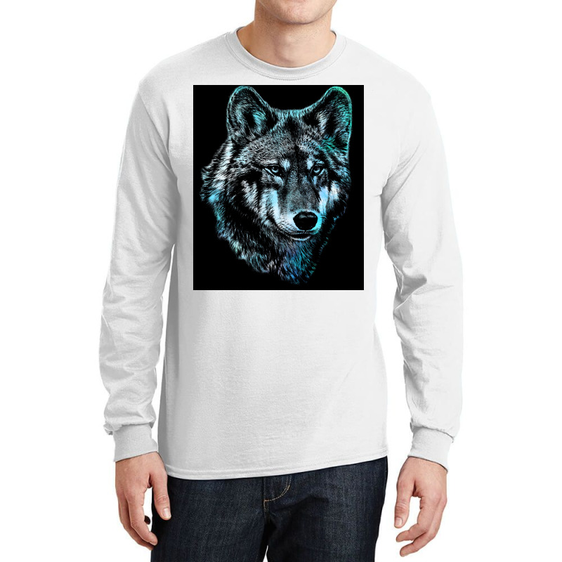 Wolf Face Blue Light Art  Hipster Hipster Long Sleeve Shirts | Artistshot