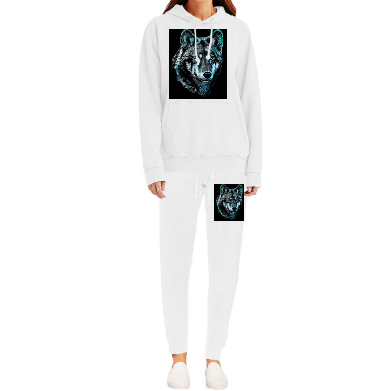 Wolf Face Blue Light Art  Hipster Hipster Hoodie & Jogger Set | Artistshot