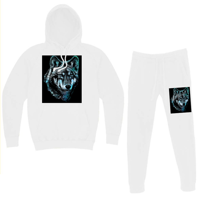 Wolf Face Blue Light Art  Hipster Hipster Hoodie & Jogger Set | Artistshot